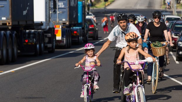 Cyclists participate in a ride in memory of Melbourne woman Arzu Baglar on Monday. 