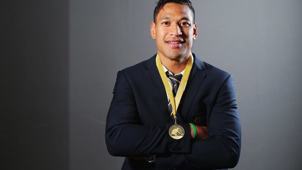 Proud Wallaby: Israel Folau with the John Eales Medal at Royal Randwick Racecourse on Thursday night.
