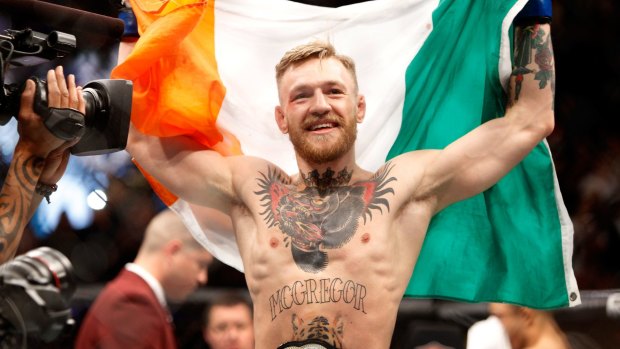 Conor McGregor celebrates his first-round knockout of Jose Aldo in December.