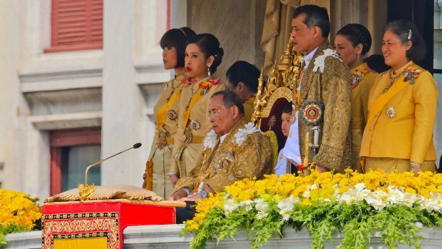 Thailand's King Bhumibol Adulyadej with his family on his 85th birthday.