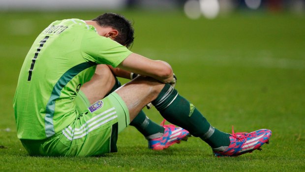 Anderlecht goalkeeper Silvio Proto shows his despair.