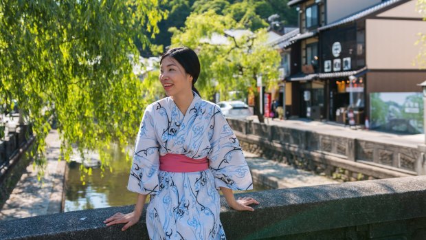 A woman in Yukata, Japanese traditional clothes.