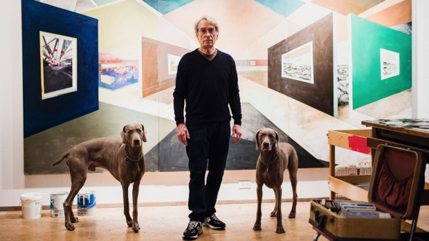 William Wegman with Flo and Topper in his New York studio.