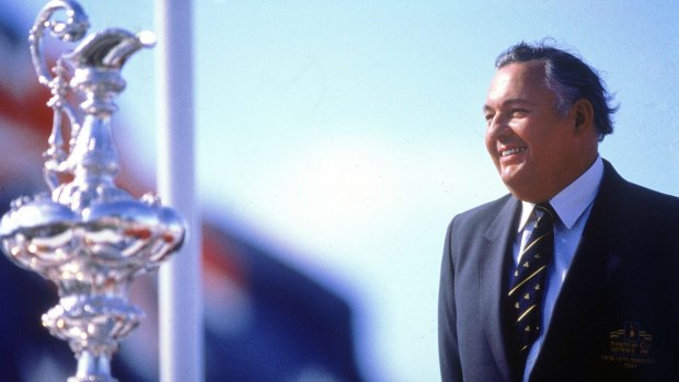 Alan Bond, quintessential '80s figure, waits to get his hands on the America's Cup in Fremantle in 1987.