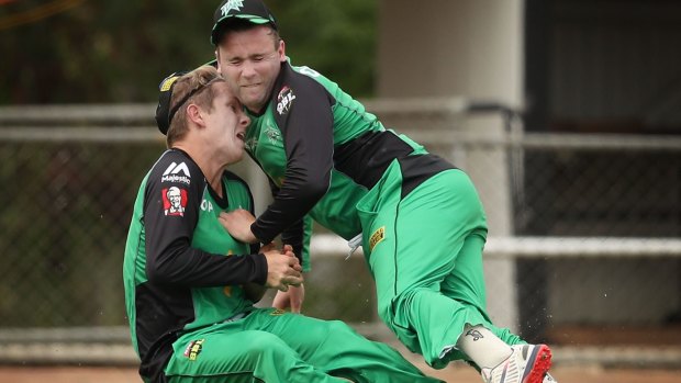 Mine! Adam Zampa and Tom Triffitt collided on Tuesday.