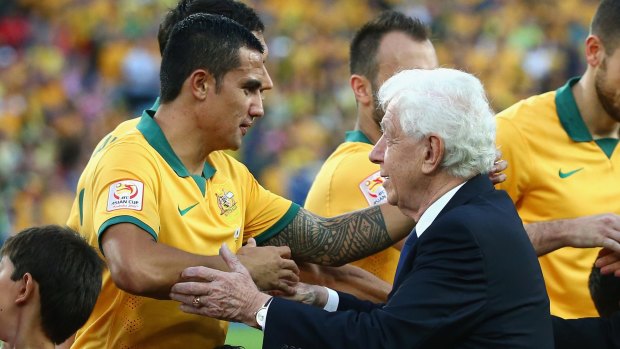 Frank with Socceroo star Tim Cahill at the 2015 Asian Cup final in Sydney.
