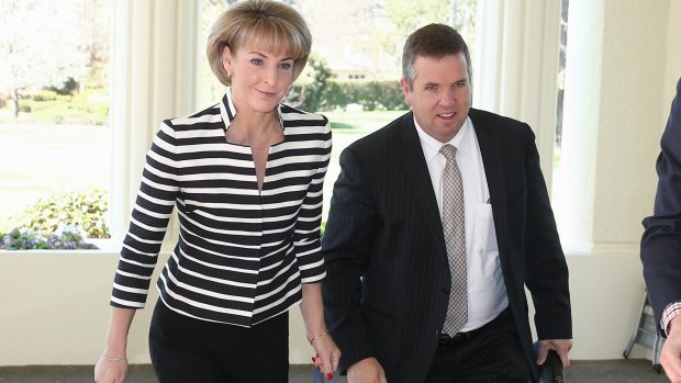 Minister for Employment and Minister for Women-designate Michaelia Cash arrives for the swearing-in ceremony for Prime Minister Malcolm Turnbull's new ministry at Government House in Canberra on Monday 21 September 2015. 