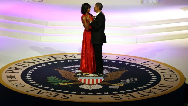 President Barack Obama and first lady Michelle Obama share a dance at their second Inaugural ball in January 2013.