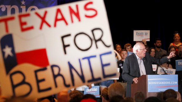 Democratic presidential candidate and US senator Bernie Sanders speaks at a rally in Dallas.