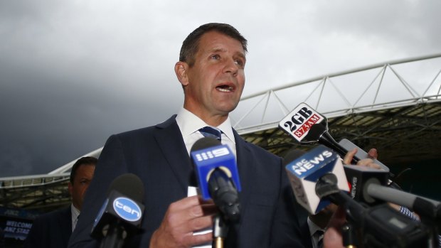 Premier Mike Baird announcing the plan to develop the ANZ Stadium.
