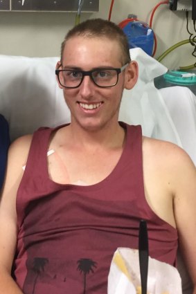 Kris Davis in Canberra Hospital where he has been receiving treatment since he was diagnosed in February with Acute Myeloid Leukemia, a cancer affecting his blood and bone marrow.