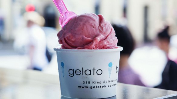 The vegan raspberry gelato will satisfy all customers at Gelato Blue.