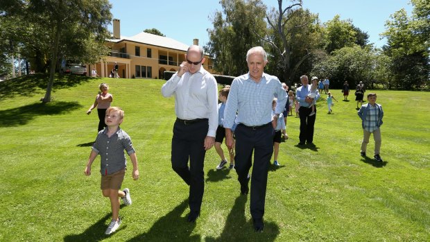 Stuart Robert with Prime Minister Malcolm Turnbull at family day at The Lodge on Sunday.