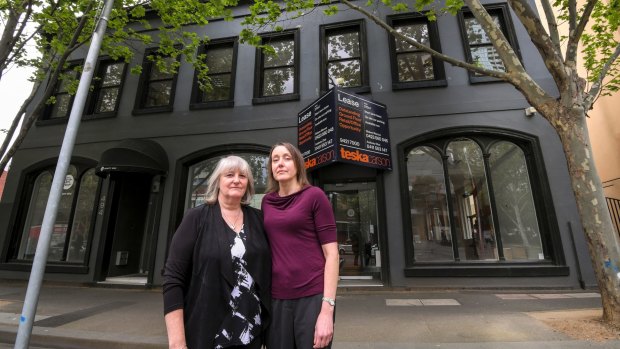Residents Sharon Vladusic and Lynda Clark, who live next door to the La Trobe Street building to be removed. They want the Andrews government to save it. 