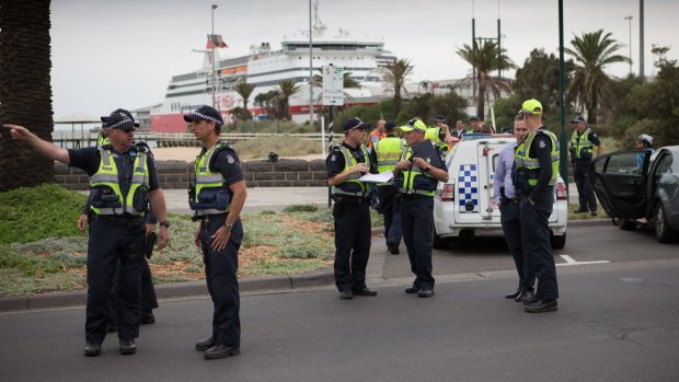 There was a heavy police presence on Beach Road in Port Melbourne on Friday afternoon.