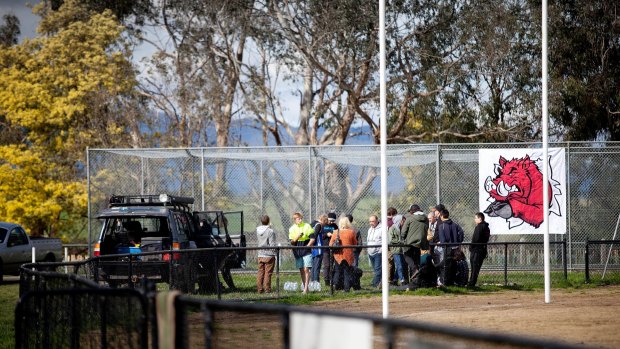 Football mourns: friends of Cooper Ratten gather at Yarra Glen Football Club.