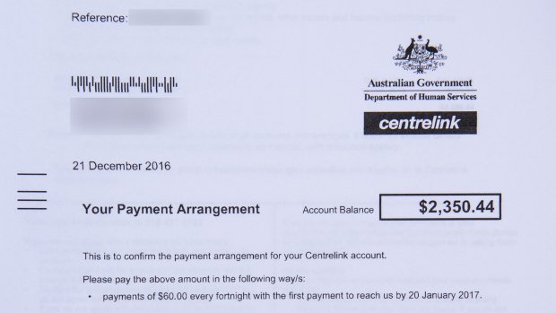 A Centrelink debt recovery notice received in December.
