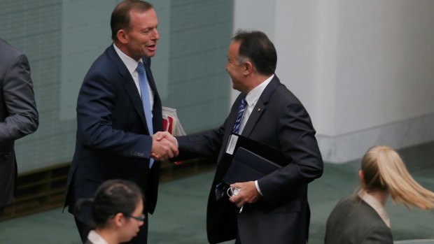 Former prime minister Tony Abbott and Andrew Nikolic in Parliament last year.