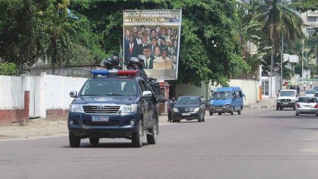 Police patrol in Kinshasa, an opposition stronghold in the Democratic Republic of Congo.
