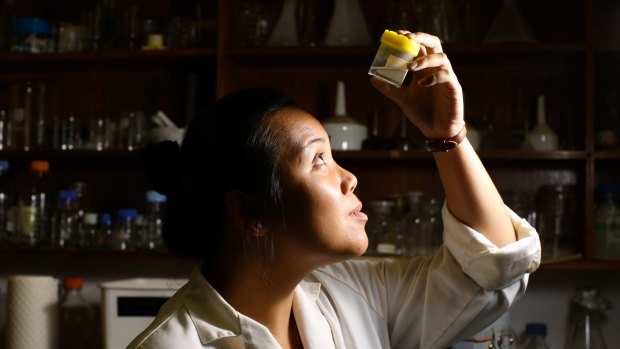 Vivian Sim, a PhD candidate at the University of NSW, studies microbeads found in Sydney Harbour.