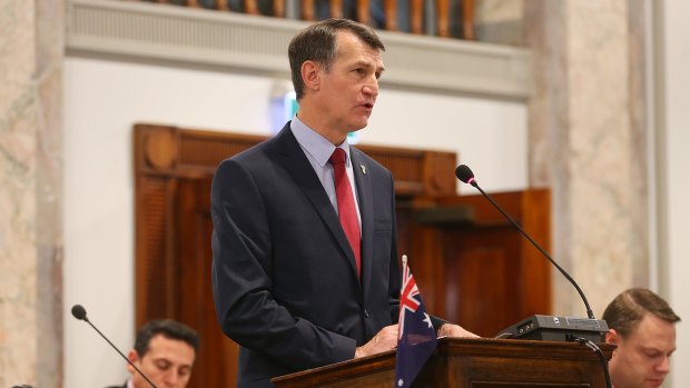 Lord Mayor Graham Quirk delivers his budget speech.