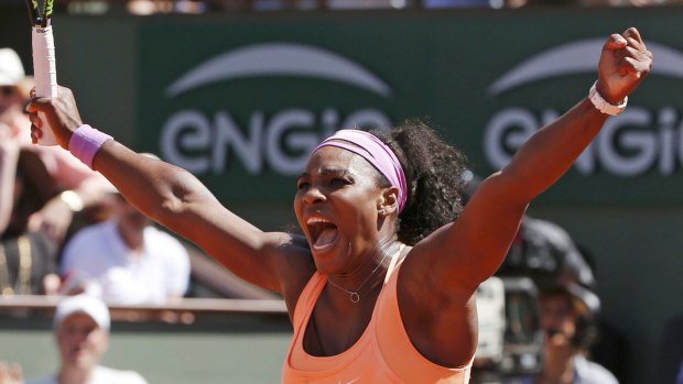 Serena Williams is triumphant following her win against Lucie Safarova of the Czech Republic at the French Open in Paris.