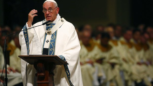 Pope Francis celebrates Mass at the Cathedral Basilica of Saints Peter and Paul in Philadelphia. 