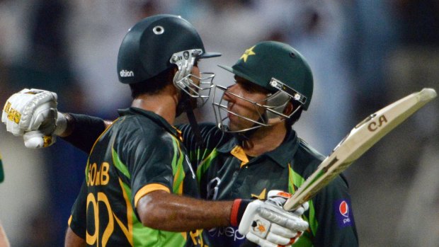 Sohaib Maqsood (left), seen with captain Misbah-ul-Haq, will miss the tour of Bangladesh.
