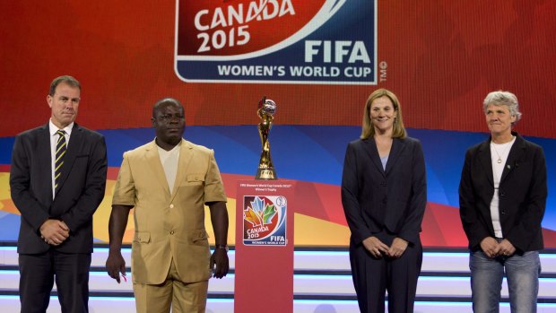 Tough ask: (From left) Matilda's coach Alen Stajcic, Nigeria's coach Edwin Okon, USA's coach Jill Ellis and Sweden's coach Pia Sundhage at the World Cup draw.