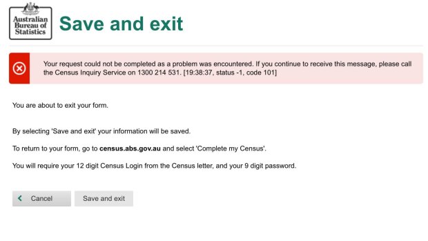 An error message seen when trying to submit the census.