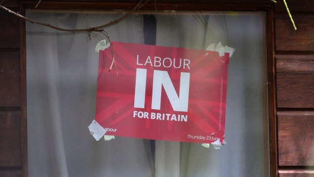 A 'Labour In' campaign poster stuck to the window in the home of Jeremy Corbyn.