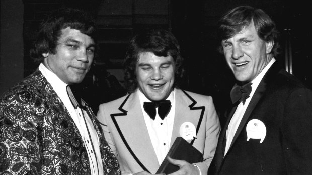 Arthur Beetson, Graham Eadie and Ron Coote at the Rothmans Medal awards in 1974.