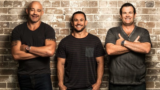 Passionate speech: Matthew Johns, centre, with Grill Team co-hosts Mark Geyer and Gus Worland.