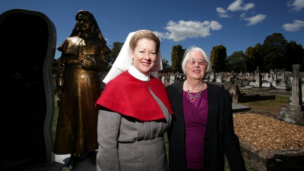 Coral Levett, president of the NSW Nurses and Midwives' Association, and Jennifer Furness celebrate the unveiling of the statue.