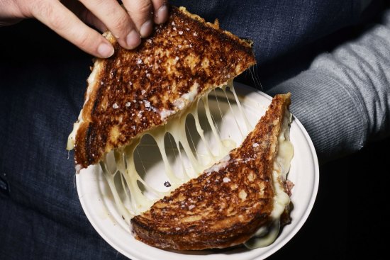 The all American grilled cheese toastie at Maker and Monger, Prahran Market.