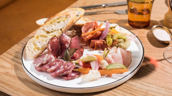 The mixed plate of cold cuts.