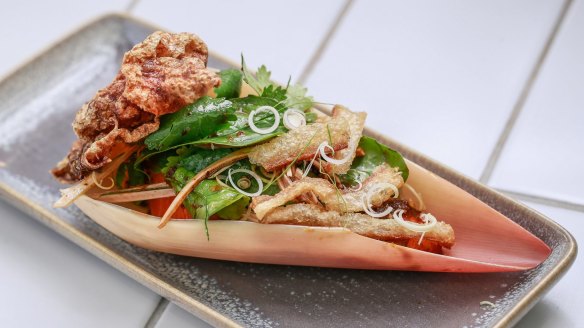 Salty-sweet: Ocean trout served in a  banana leaf.