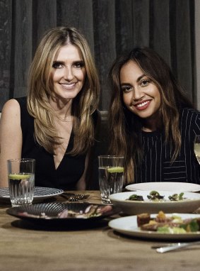 Jessica Mauboy (right) and Kate Waterhouse enjoy a meal at Vine Restaurant, Double Bay.