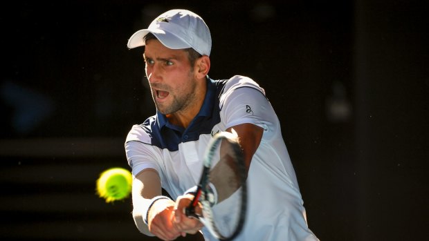 Novak Djokovic struggled in the heat early with 10 unforced errors in the first three games.