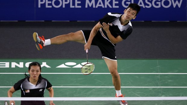 Malaysia's Chan Peng Soon (R) and Lai Pei Jing in action in the final.