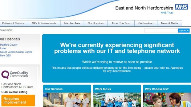 The East and North Hertfordshire NHS Trust was among the services targeted.