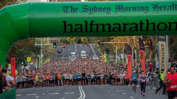 The Sydney Morning Hearld Half Marathon starters near St Mary's Cathedral on Sunday morning. 