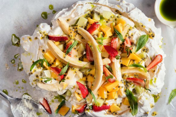 The Blue Ducks' pavlova topped with colourful summer fruit.