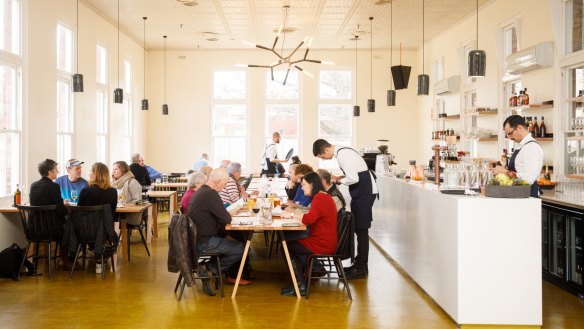 Like the restaurant at the Agrarian Kitchen, the cooking school has soaring ceilings and timber finishes.