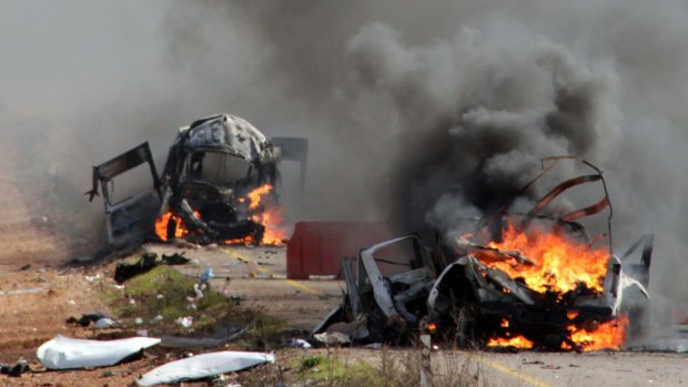 The Israeli military vehicles destroyed in the Hezbollah missile attack on Wednesday.