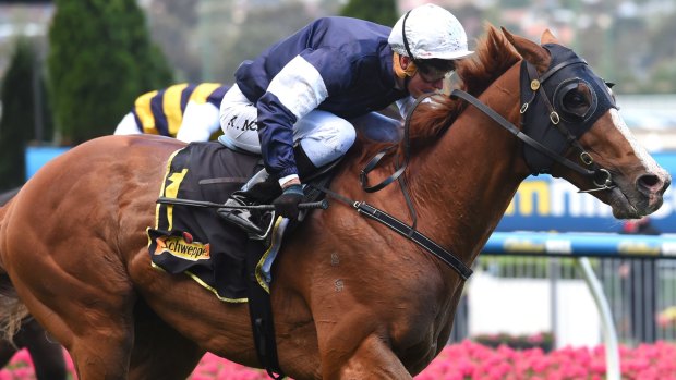 In form: Kerrin McEvoy wins the Crystal Mile aboard The United States.