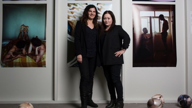 Talia Linz, left, and Alexie Glass-Kantor, co-curators of <i>The Public Body .02</I> at ArtSpace, have brought together the work of more than 40 artists.