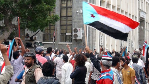 Supporters of the separatist Southern Movement gather in the city of Aden on Sunday to protest against the Shi'ite Houthi militia, which seized power in the country last year. 