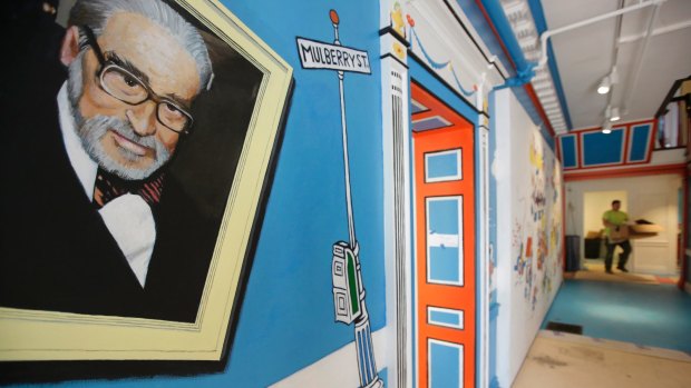 A mural featuring Theodor Seuss Geisel at The Amazing World of Dr. Seuss Museum, in Massachusetts.