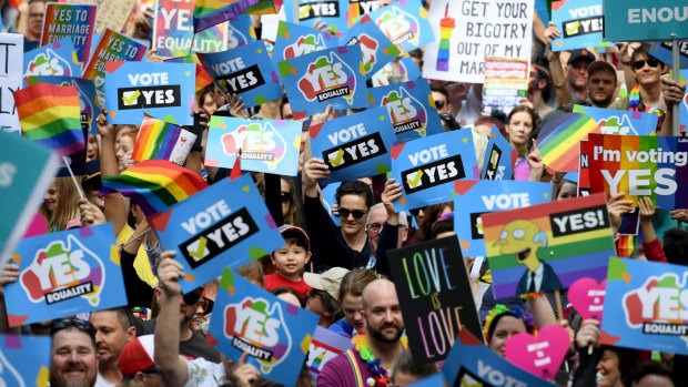 Supporters of same-sex marriage at the Town Hall in Sydney.